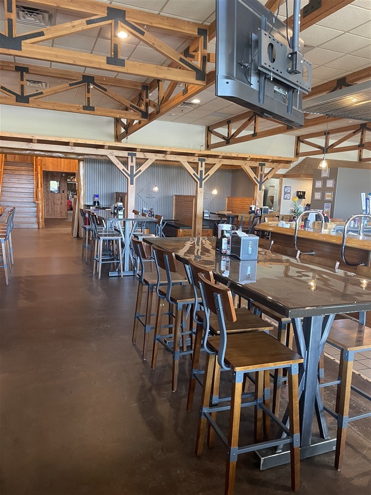 High-top seating inside Bunker's Burger and BBQ